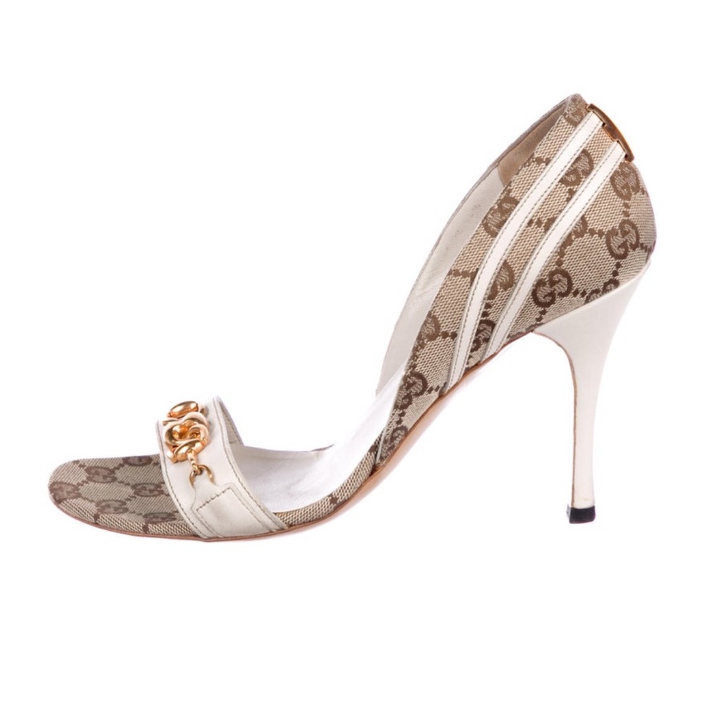 Gucci Women's Brown and Cream Heels
